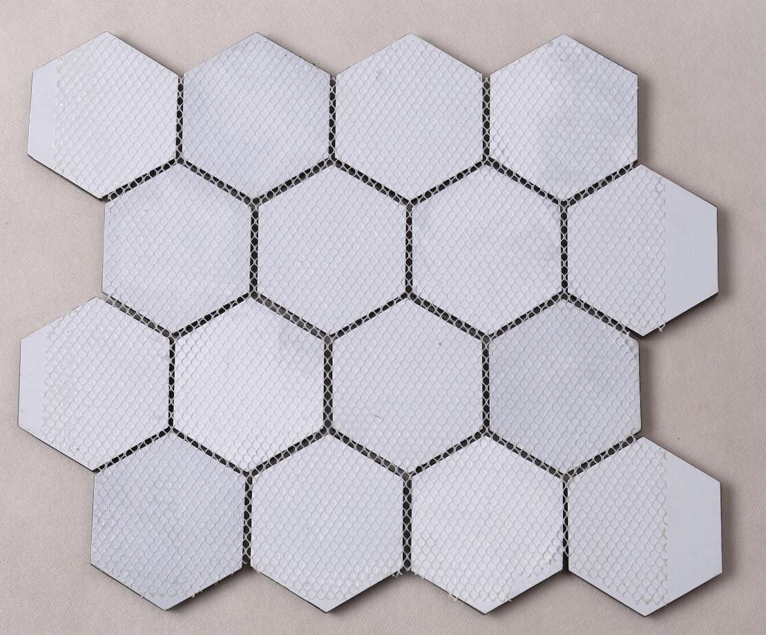Hexagon Beveled White Glass Mosaic Tiles HMB85