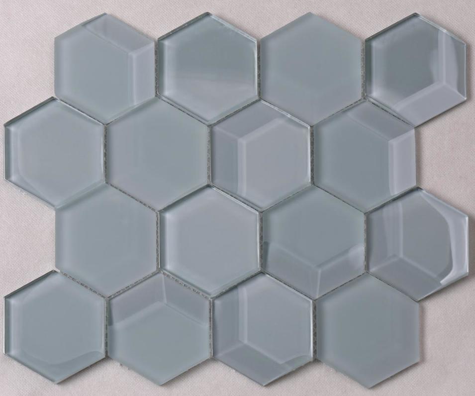 Hexagon Classic Blue Bevel Matt Glass Mosaic for Bathroom and Kitchen