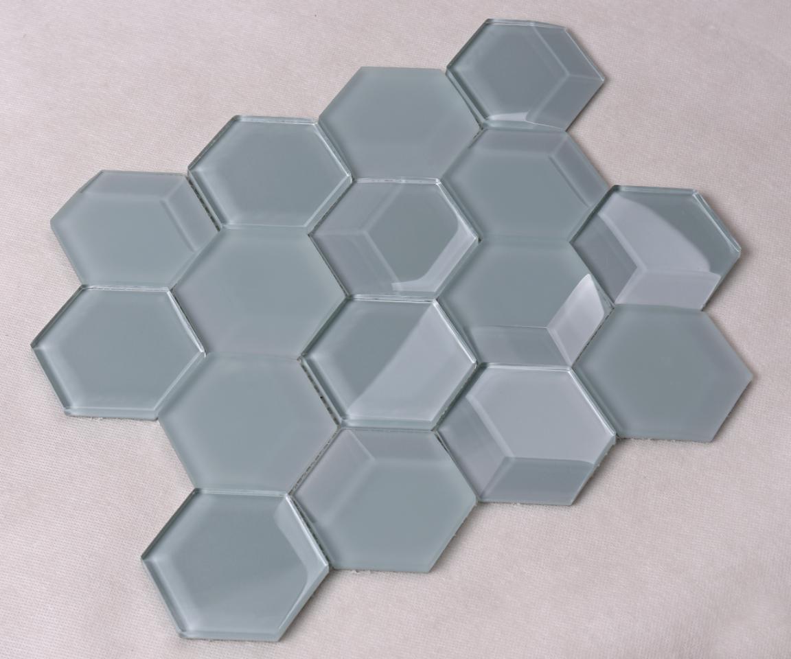 Hexagon Classic Blue Bevel Matt Glass Mosaic for Bathroom and Kitchen