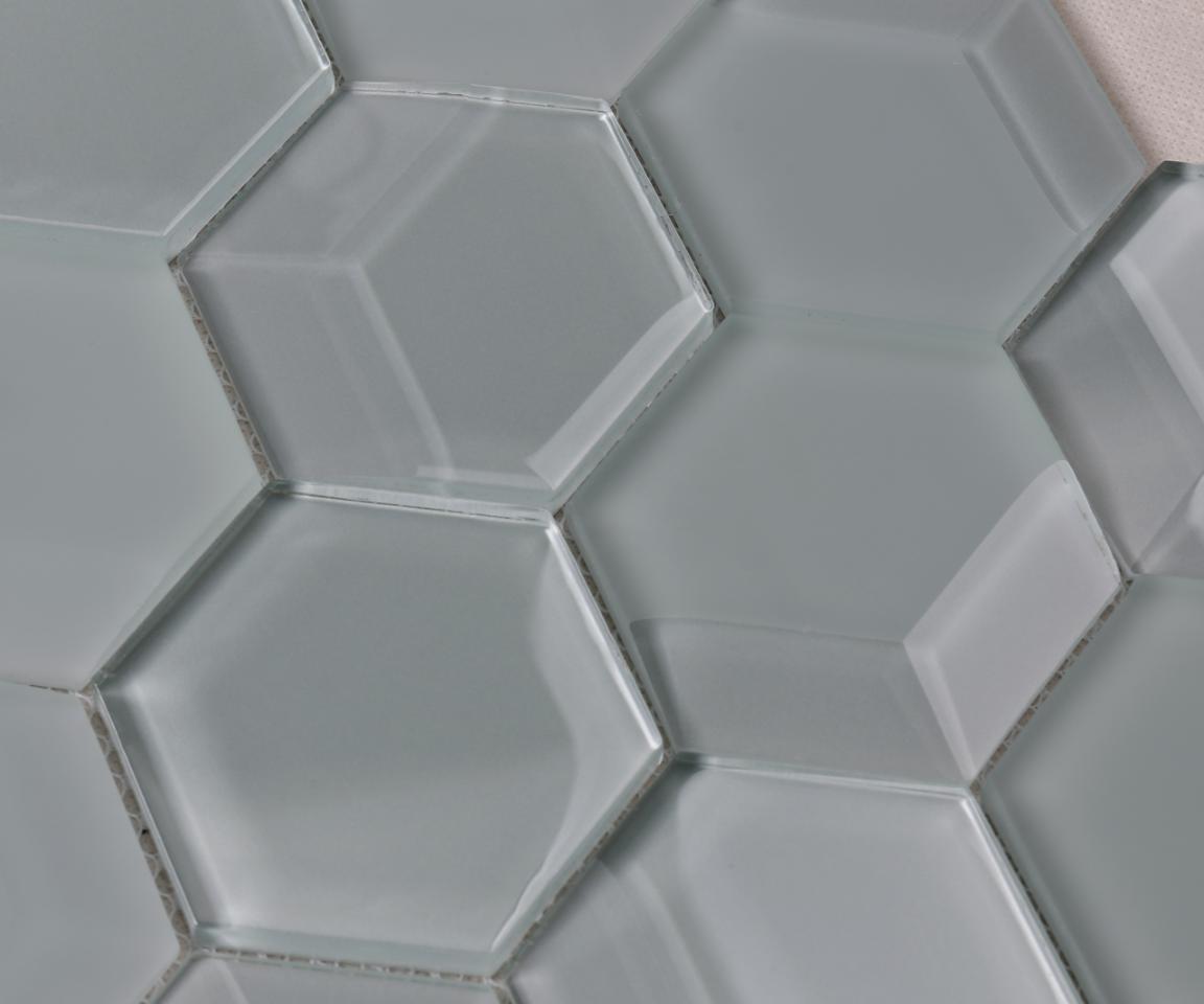 Hexagon Classic Blue Bevel Matt Glass Mosaic for Bathroom and Kitchen