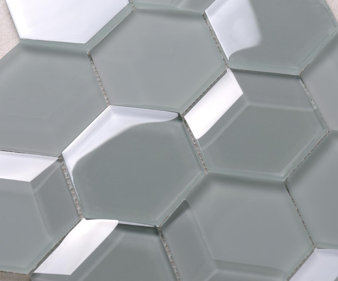 Hexagon Classic Blue Bevel Matt Glass Mosaic for Bathroom and Kitchen