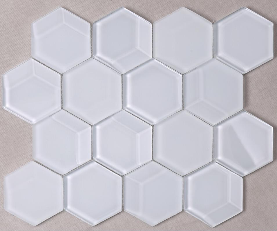 Hexagon Beveled White Glass Mosaic Tiles HMB85