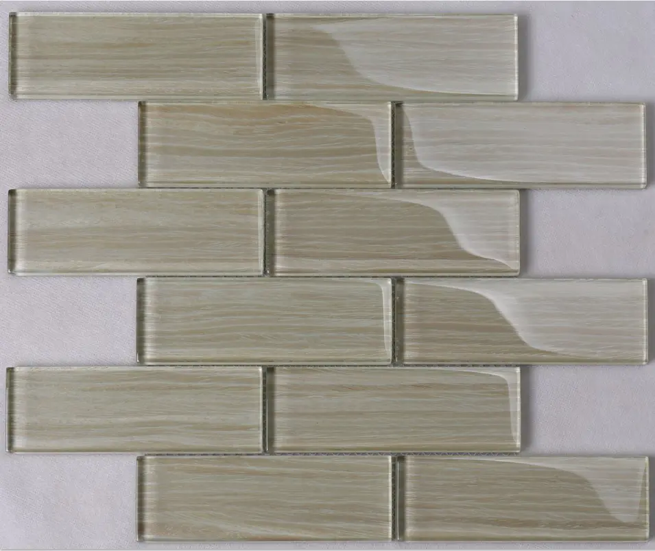 Beige Beveled Glass Mosaic Tiles Backsplash Tiles Kitchen Natural Wood Grain HMP05