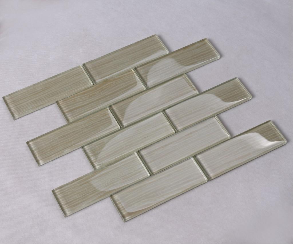 Beige Beveled Glass Mosaic Tiles Backsplash Tiles Kitchen Natural Wood Grain HMP05