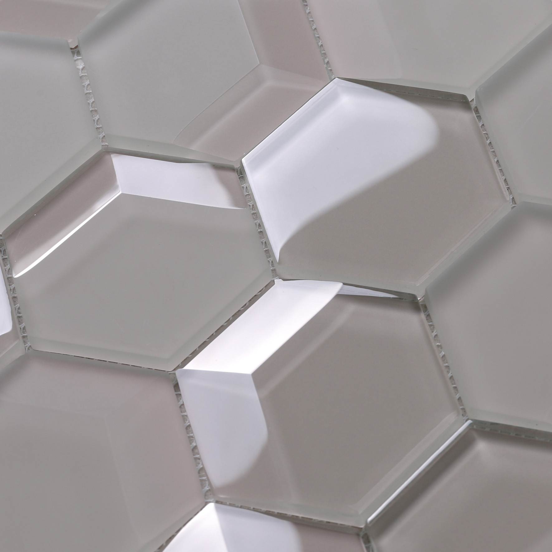 Light Grey Hexagon Bevel Glass Mosaic Tile