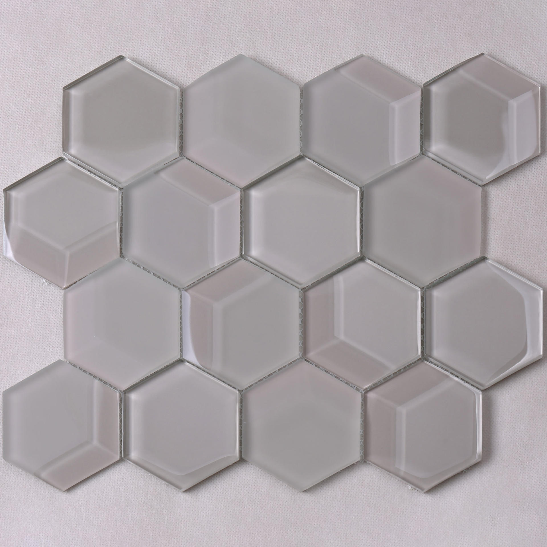 Light Grey Hexagon Bevel Glass Mosaic Tile