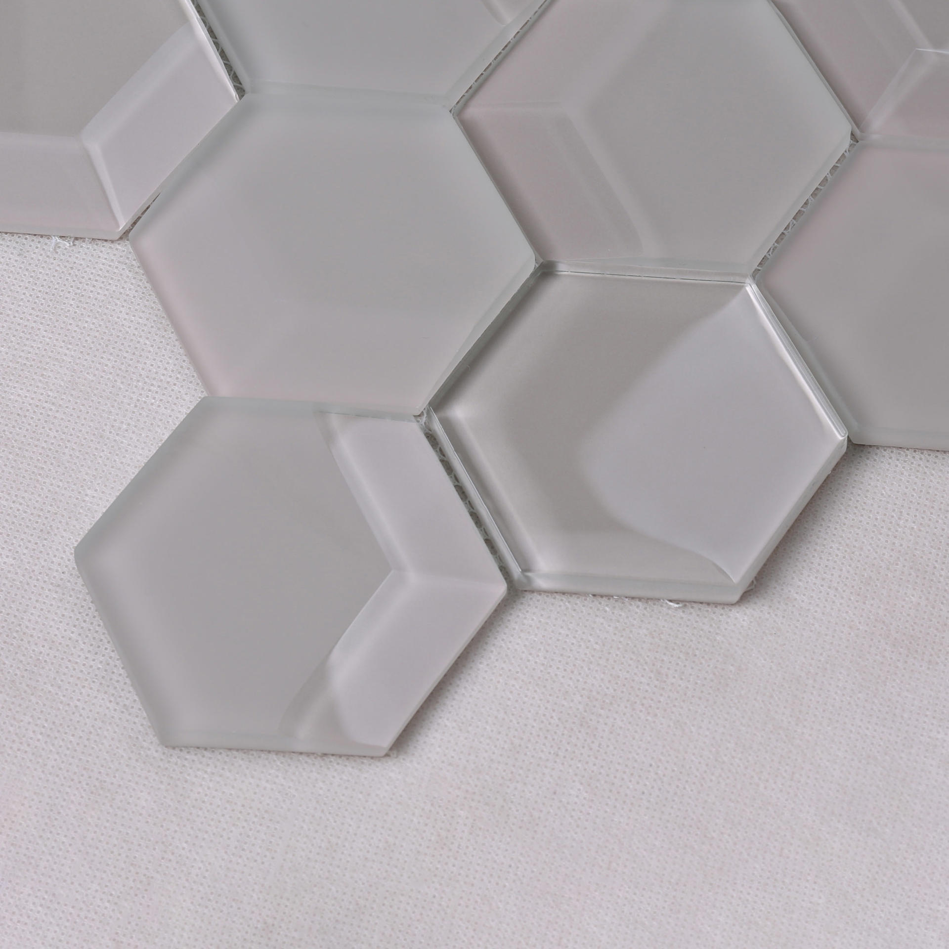 Light Grey Hexagon Bevel Glass Mosaic Tile