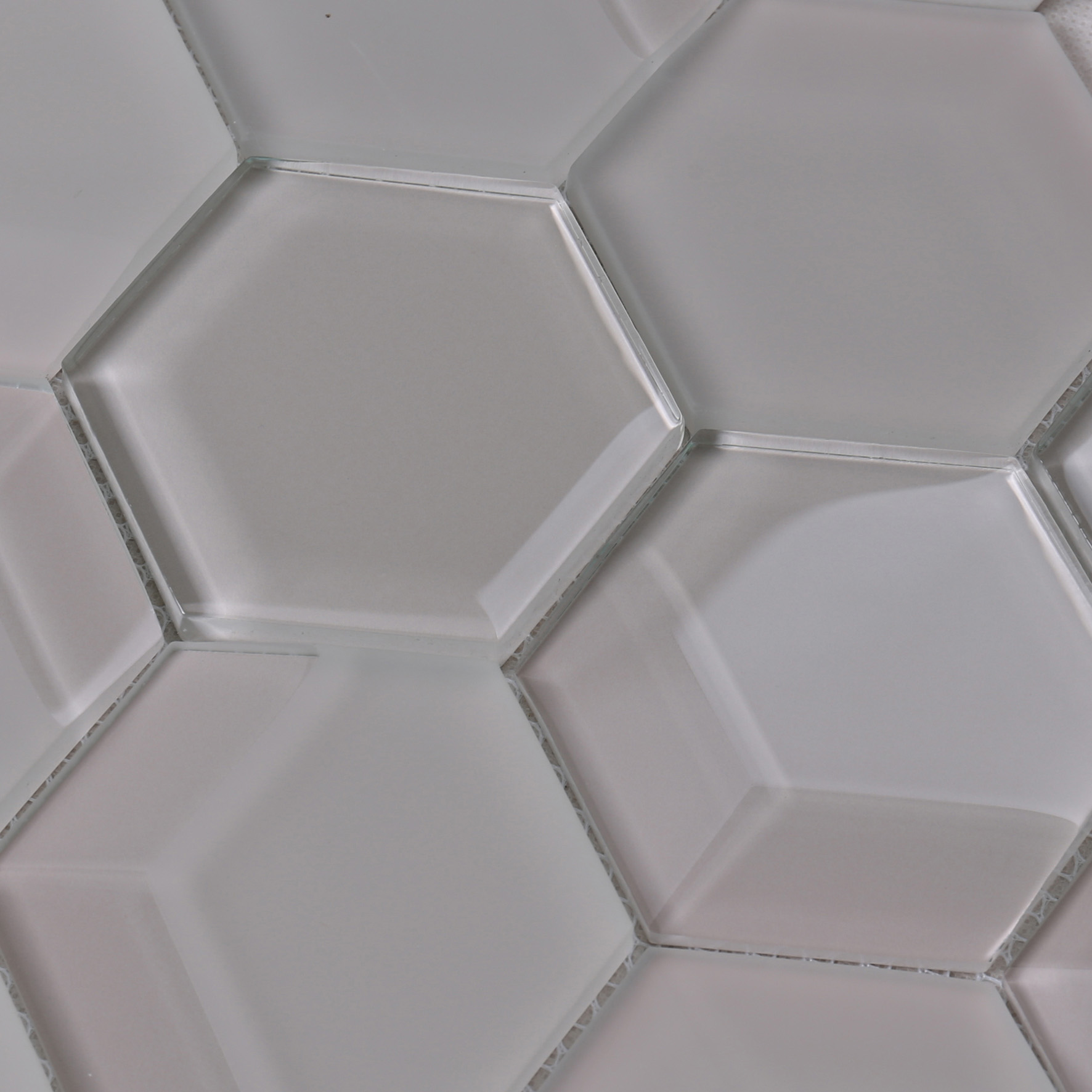 Light Grey Hexagon Bevel Glass Mosaic Tile