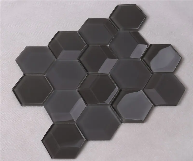 Modern Black Beveled Hexagon Mosaic Tile HMB81