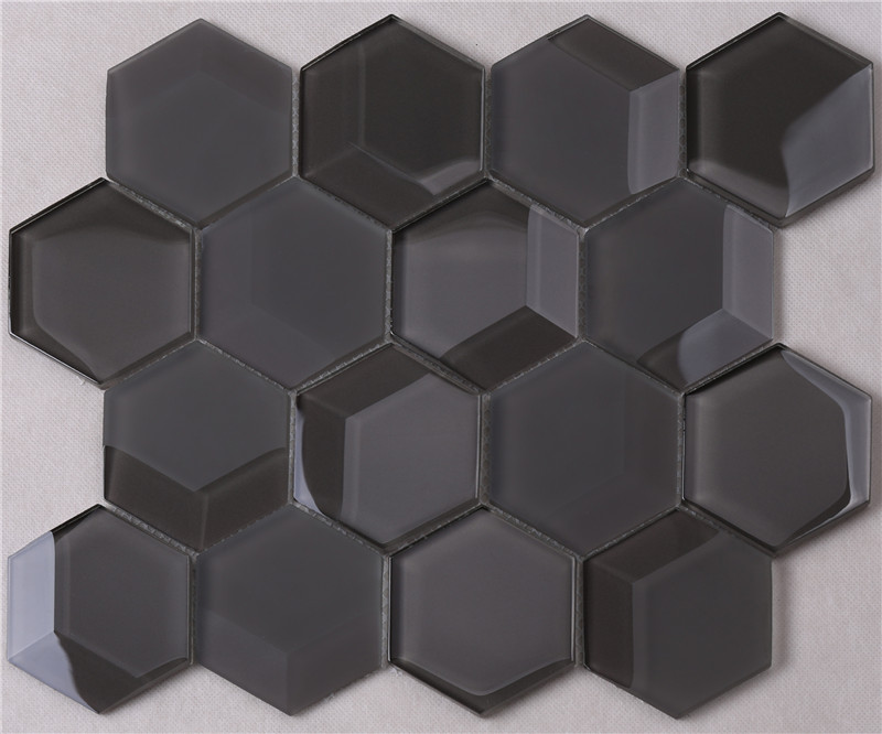 Modern Black Beveled Hexagon Mosaic Tile HMB81