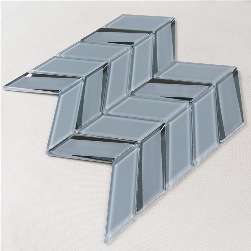 3D Grey Beveled Herringbone Mosaic Tile HMB103