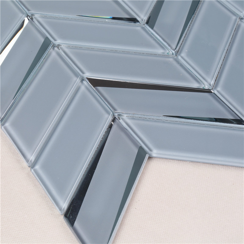 3D Grey Beveled Herringbone Mosaic Tile HMB103