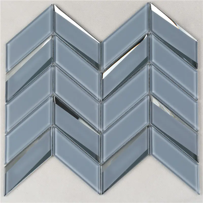 3D Grey Beveled Herringbone Mosaic Tile HMB103