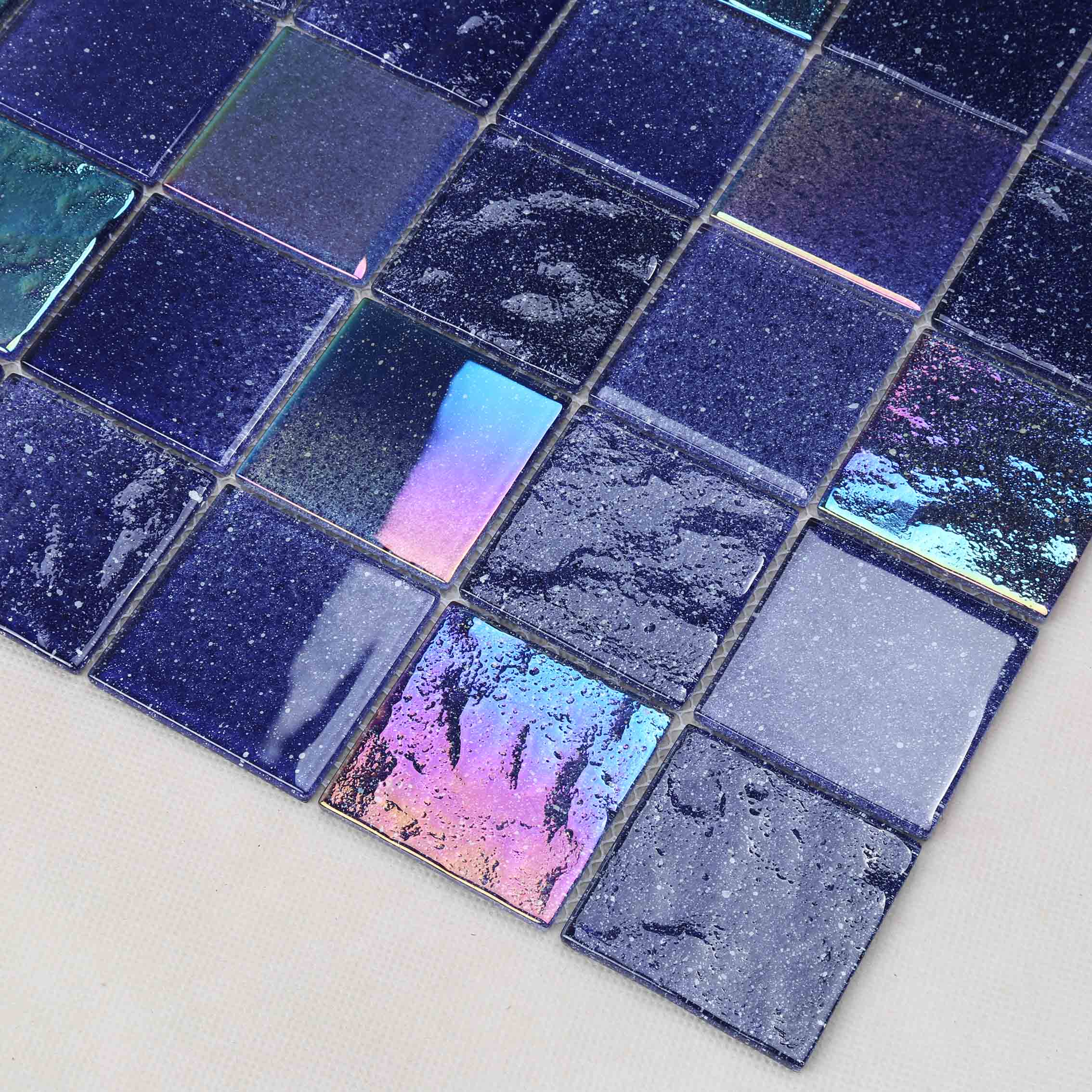 blue glass mosaic tile floor for bathroom Heng Xing-4