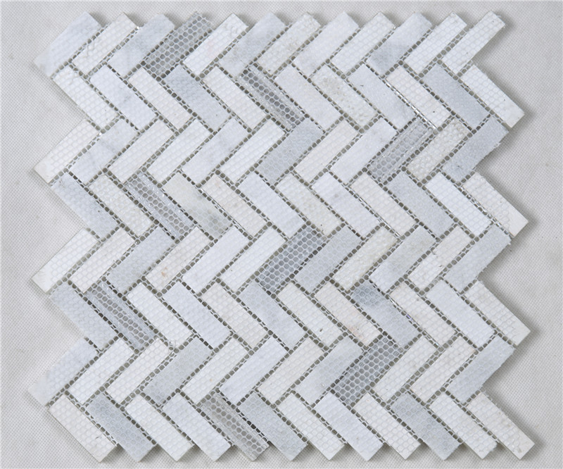 Silver Herringbone Shape Alloy Stone Crystal Metal Glass Mosaic TIle YMS37