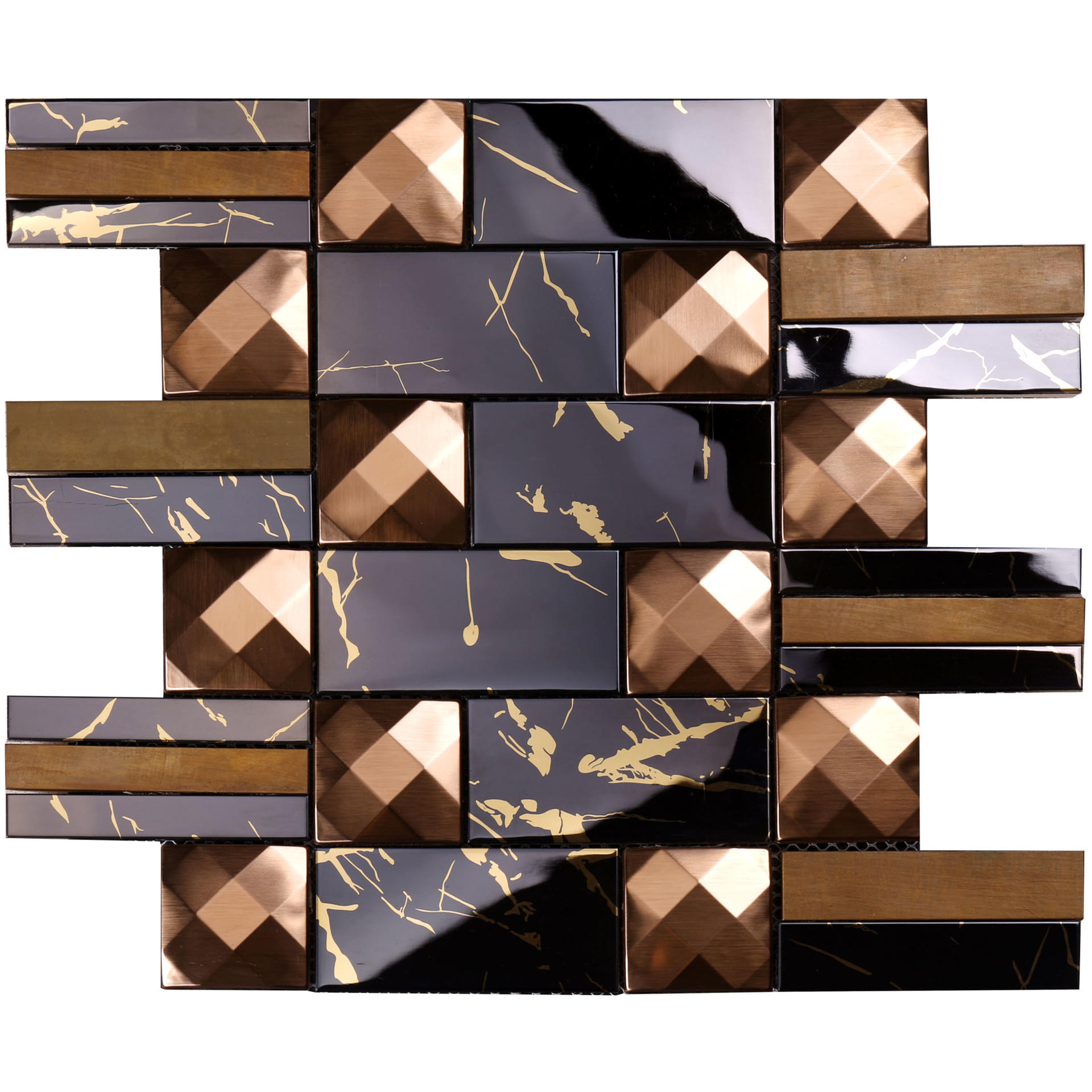 Pattern Mix Rose Gold 3d Brushed Stainless Steel Mosaic Tile