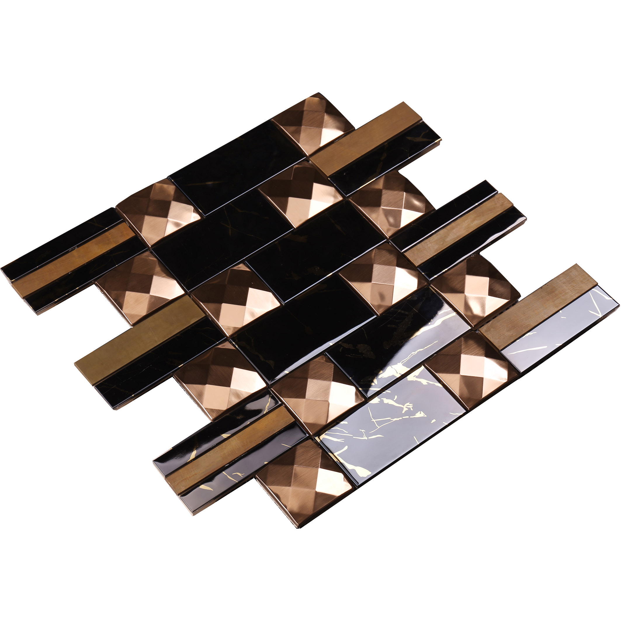 Pattern Mix Rose Gold 3d Brushed Stainless Steel Mosaic Tile