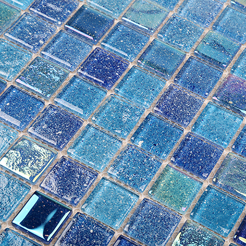 1x1 Iridescent Electroplated Starry Sky Blue Glass Mosaic Tiles