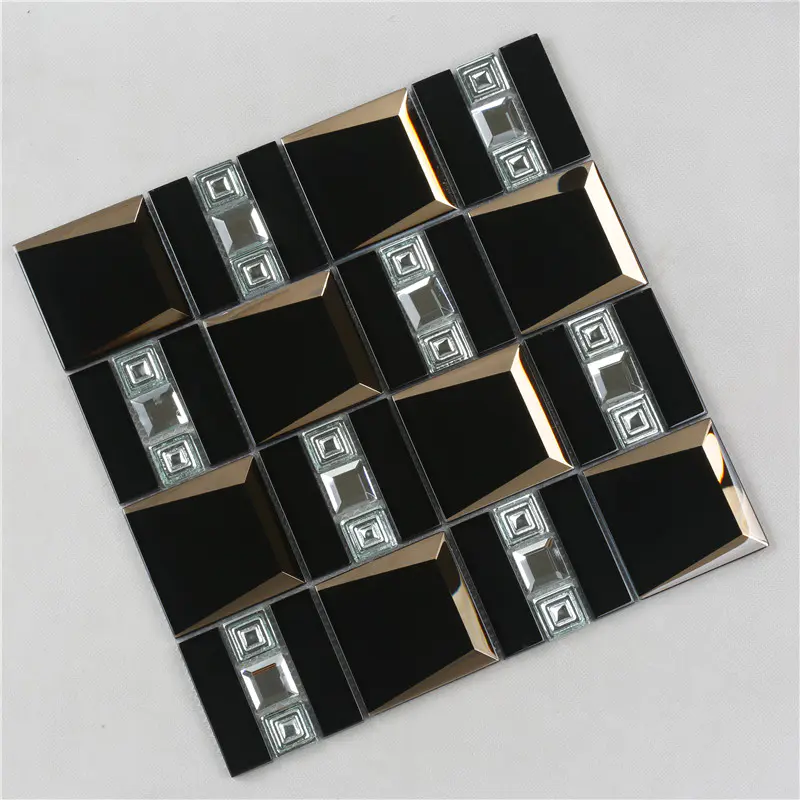 Black Luxurious Beveled Glass Mosaic Tiles HMB126
