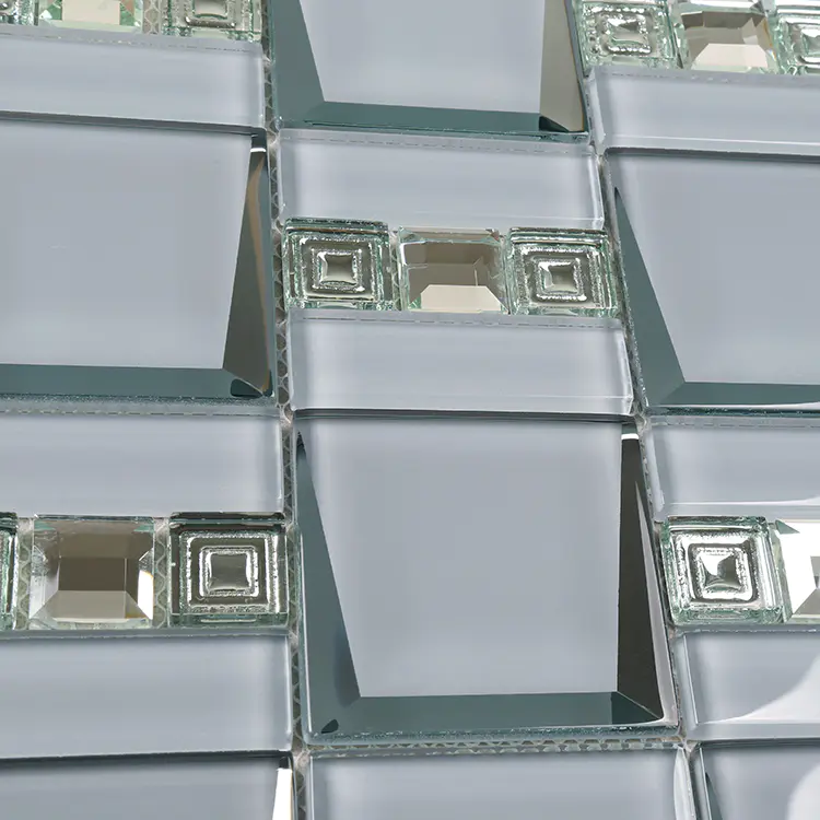 Backsplash Electroplating Beveled Crystal Glass Mirror Mosaic Wall Tile For Bathroom HMB119