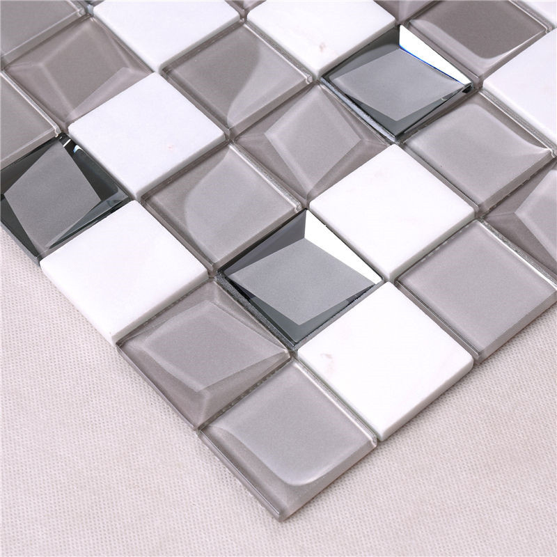 3D Stereo Beveled Chic Crystal Mosaic Tile Coffee Greay Color For Kitchen Backsplash