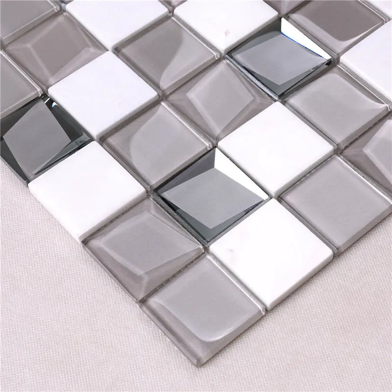 3D Stereo Beveled Chic Crystal Mosaic Tile Coffee Greay Color For Kitchen Backsplash