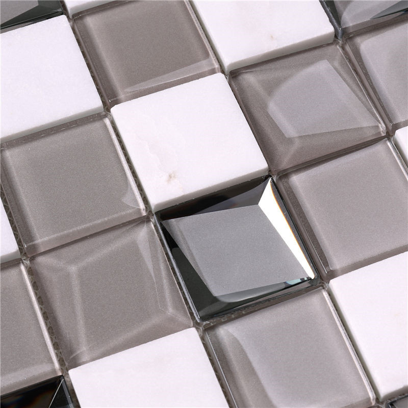 3D Stereo Beveled Chic Crystal Mosaic Tile Coffee Greay Color For Kitchen Backsplash