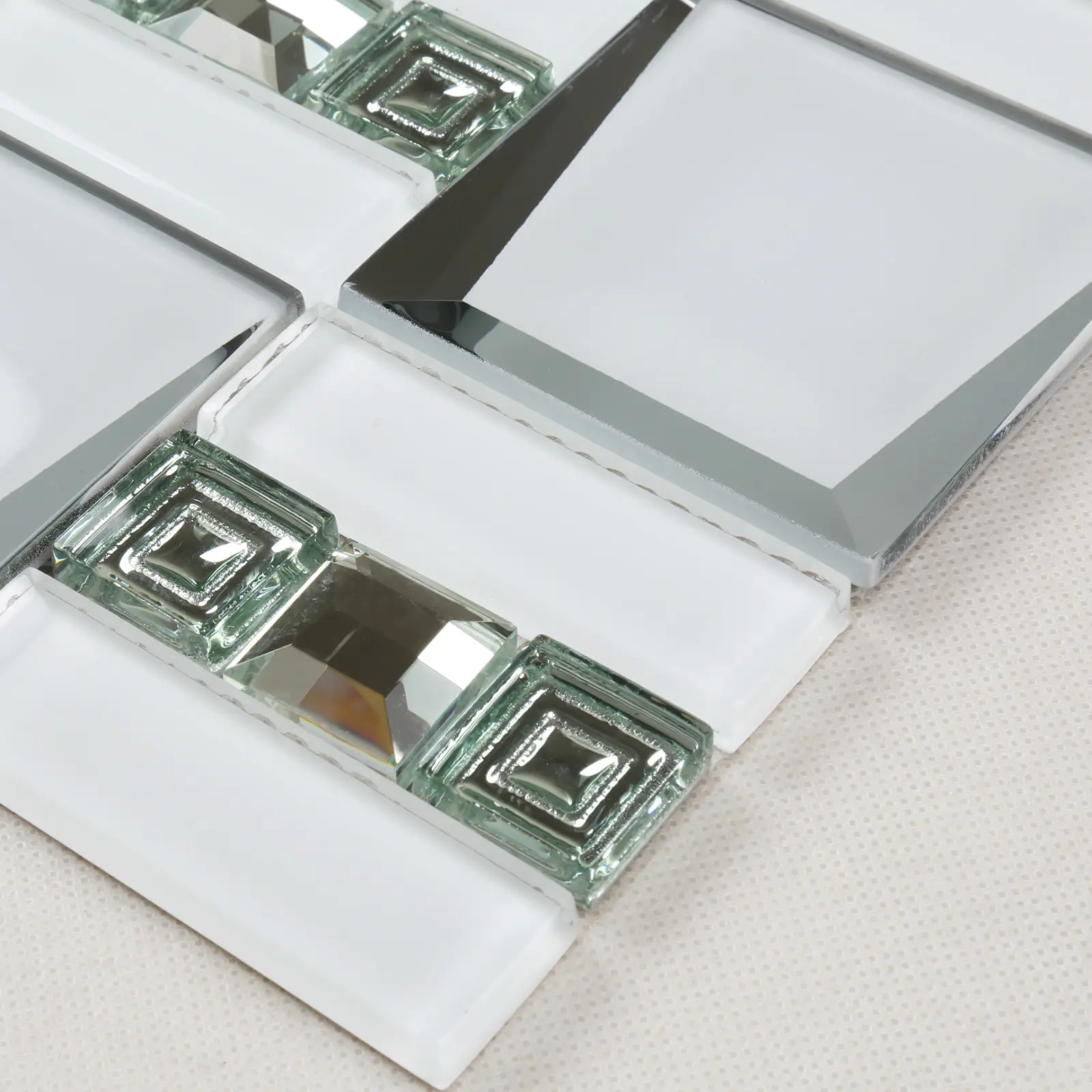 HMB120 3D Beveled Crystal Glass Mosaic Tile Italian White Wall Cover