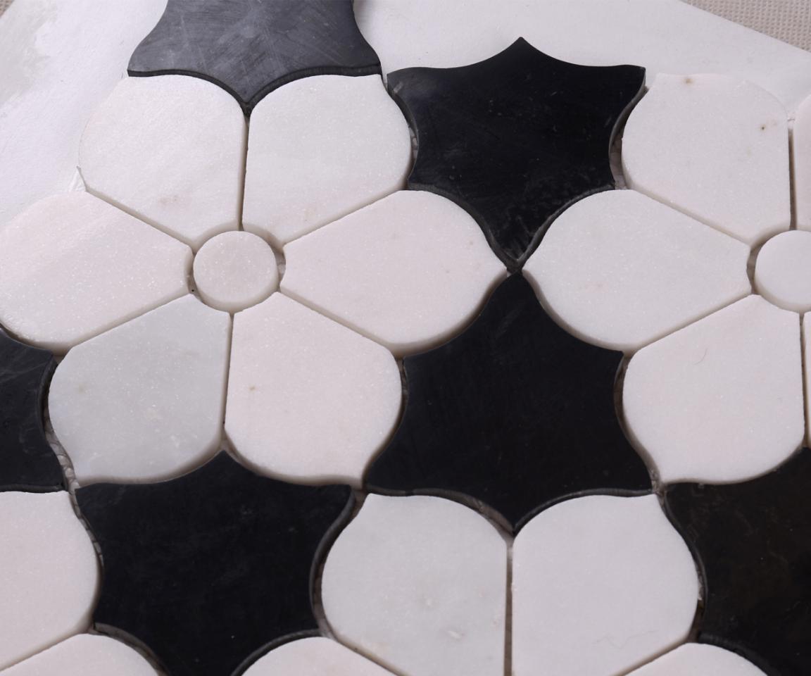 HSC62 White Mixed Black Flower Shape Marble Mosaic Backsplash Tile