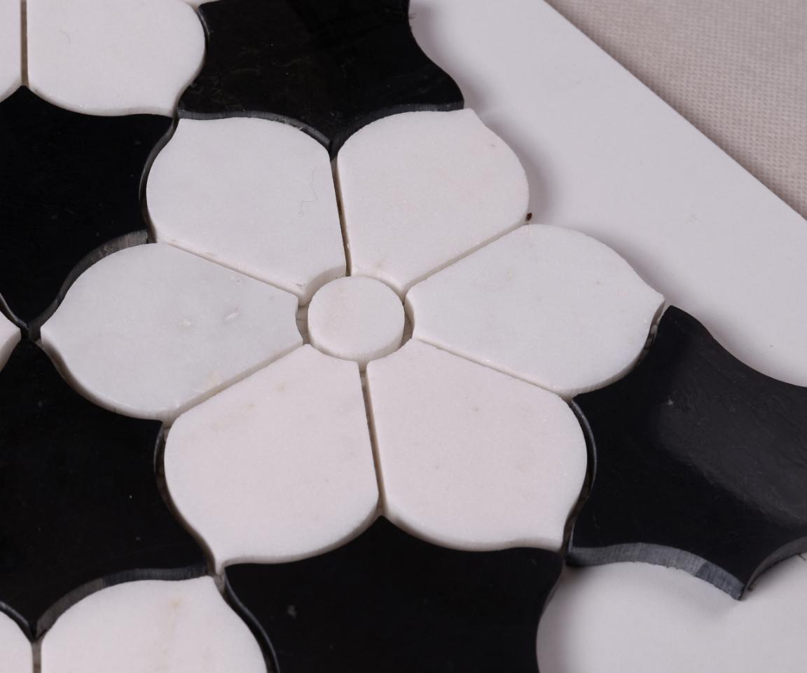 HSC62 White Mixed Black Flower Shape Marble Mosaic Backsplash Tile