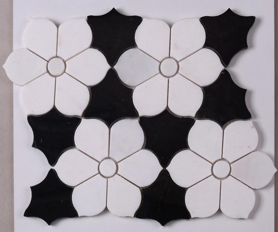 HSC62 White Mixed Black Flower Shape Marble Mosaic Backsplash Tile