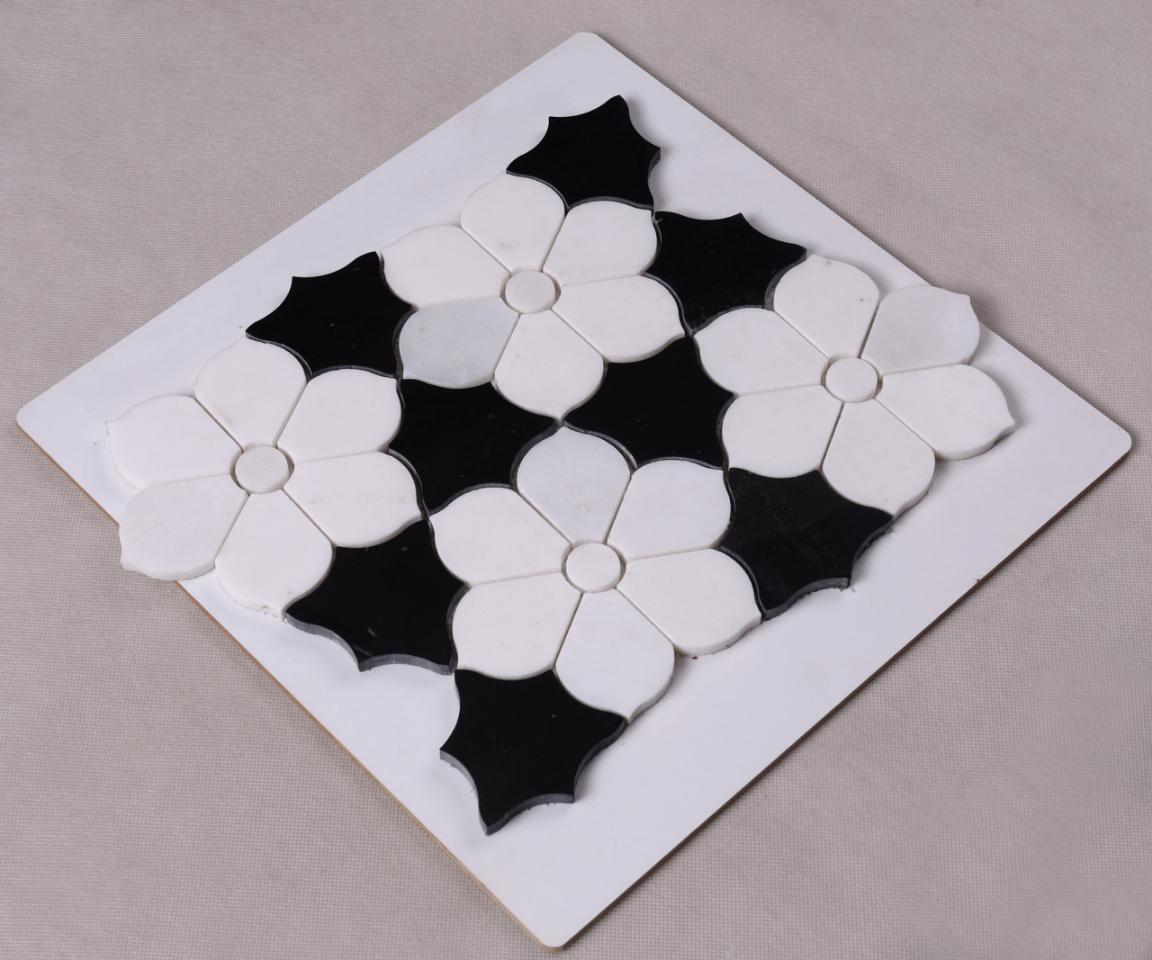 HSC62 White Mixed Black Flower Shape Marble Mosaic Backsplash Tile
