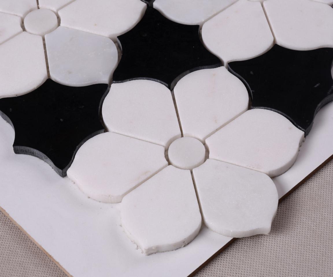 HSC62 White Mixed Black Flower Shape Marble Mosaic Backsplash Tile