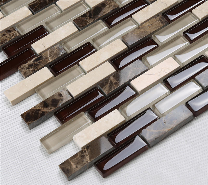 Classic Rectangle Glass Mixes Stone Mosaic Tiles for Kitchen Backsplash