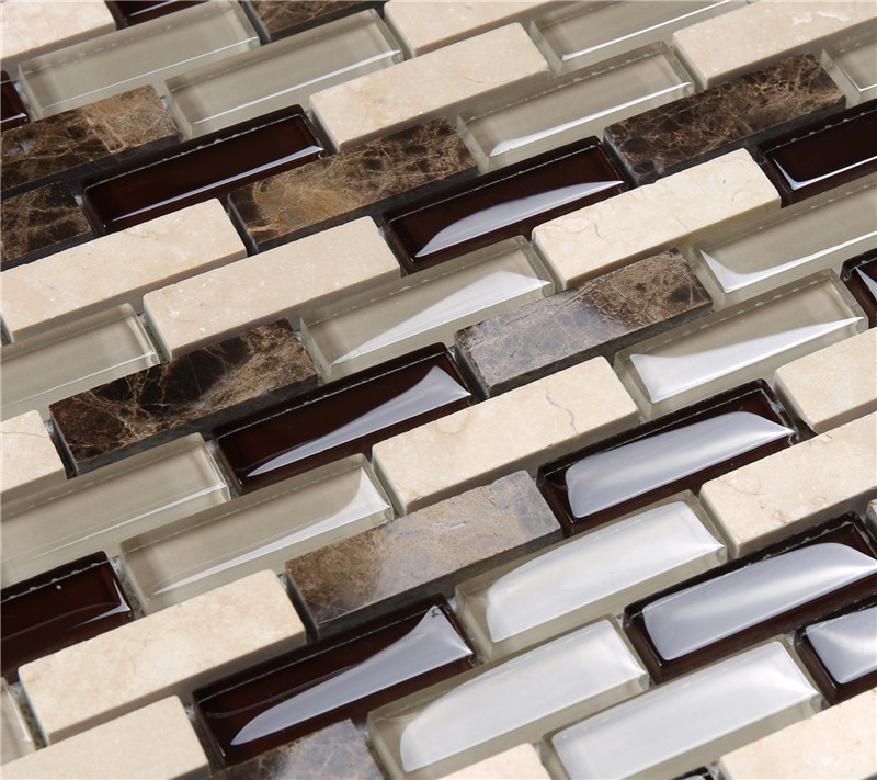 Classic Rectangle Glass Mixes Stone Mosaic Tiles for Kitchen Backsplash