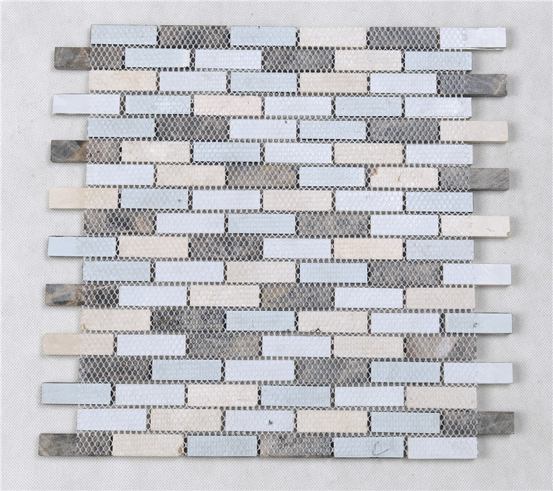 Classic Rectangle Glass Mixes Stone Mosaic Tiles for Kitchen Backsplash