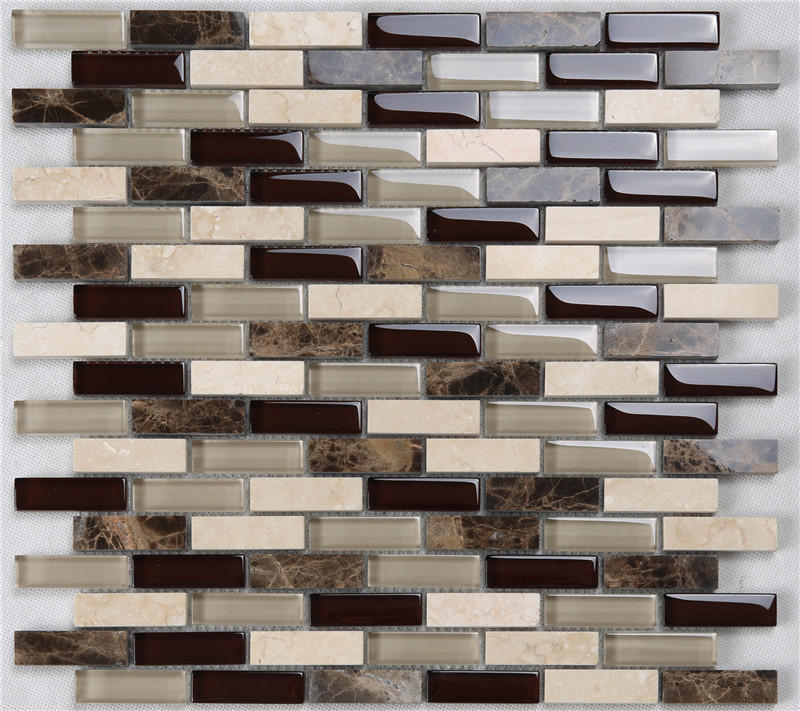 Classic Rectangle Glass Mixes Stone Mosaic Tiles for Kitchen Backsplash