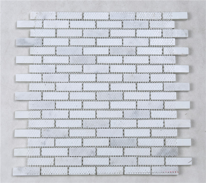 Super White Glossy Matt Rectangle Glass Mixes Stone Mosaic Tiles For Wall