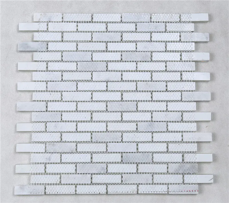 Super White Glossy Matt Rectangle Glass Mixes Stone Mosaic Tiles For Wall