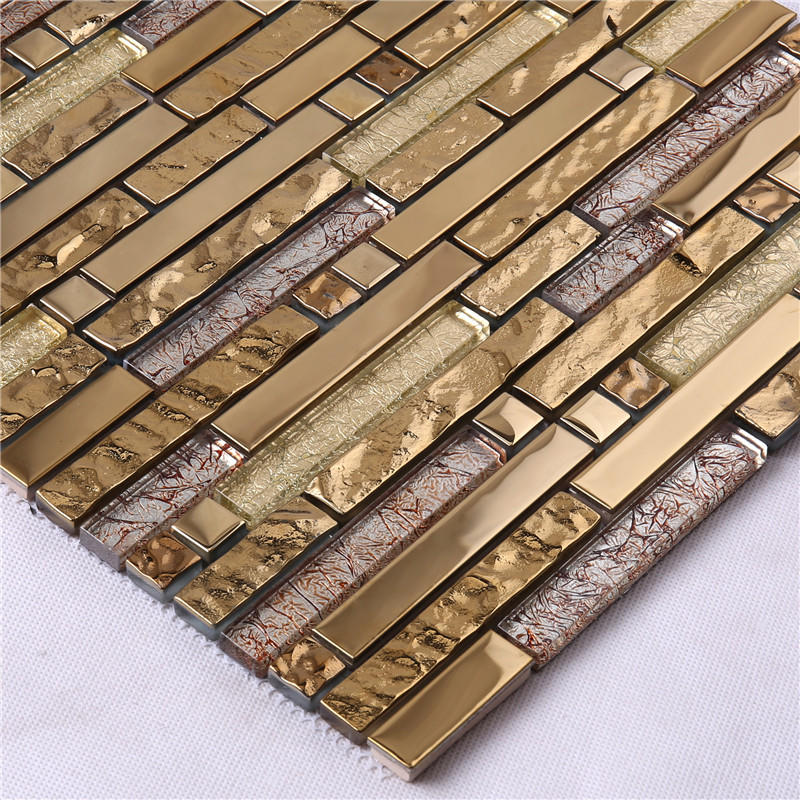 3D Gold Foil Glass Mixes Metal Mosaic Tiles For Wall Decoration