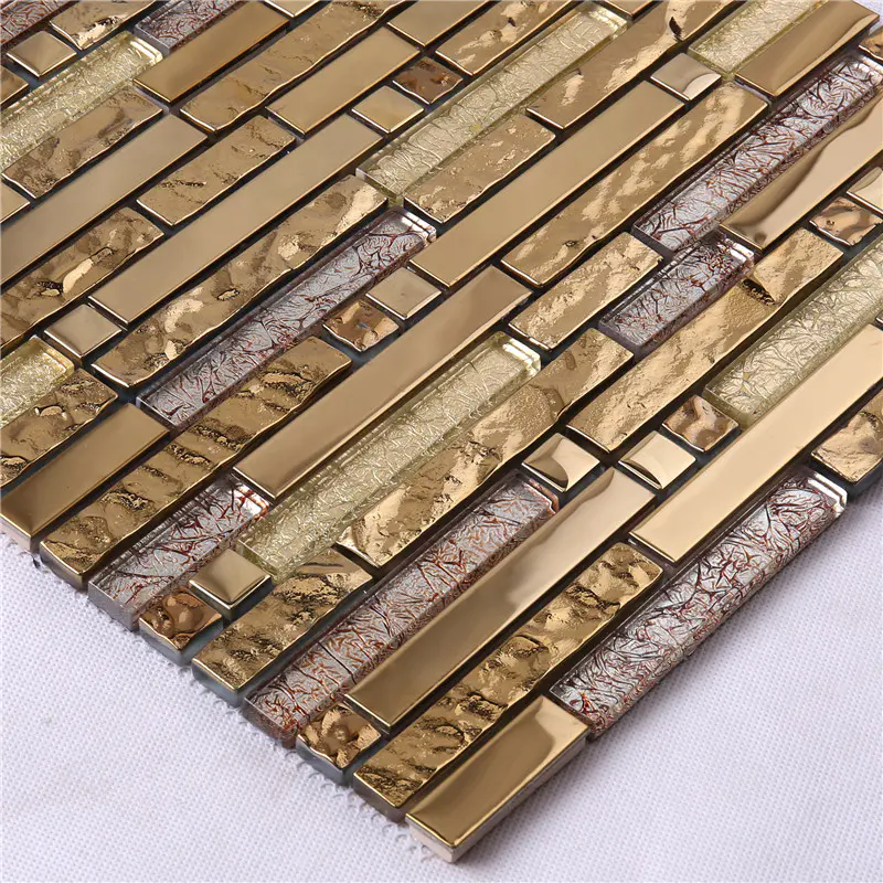 3D Gold Foil Glass Mixes Metal Mosaic Tiles For Wall Decoration