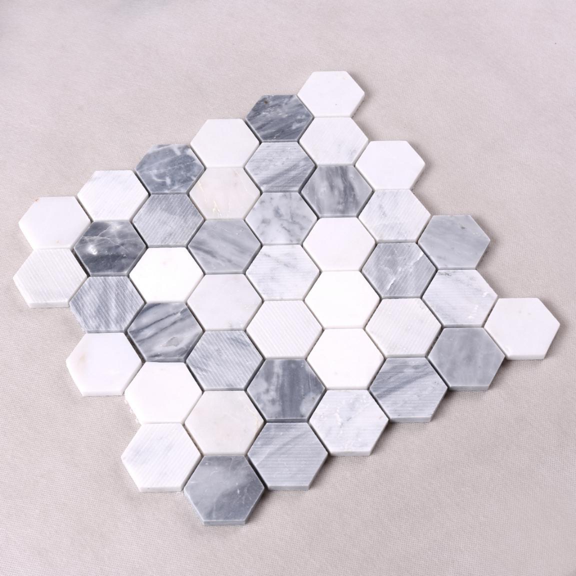 HSC134 Carrara White Hexagon Marble Backsplash Mosaic Tiles