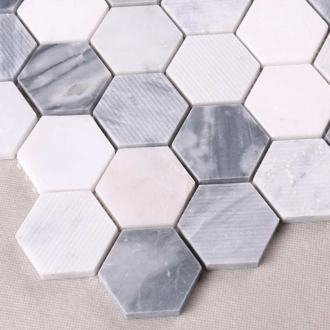 HSC134 Carrara White Hexagon Marble Backsplash Mosaic Tiles