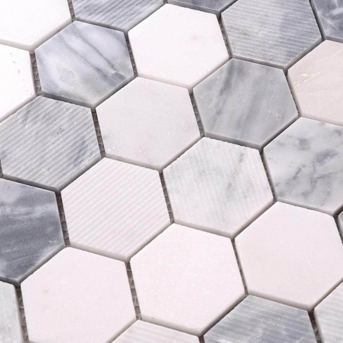 HSC134 Carrara White Hexagon Marble Backsplash Mosaic Tiles