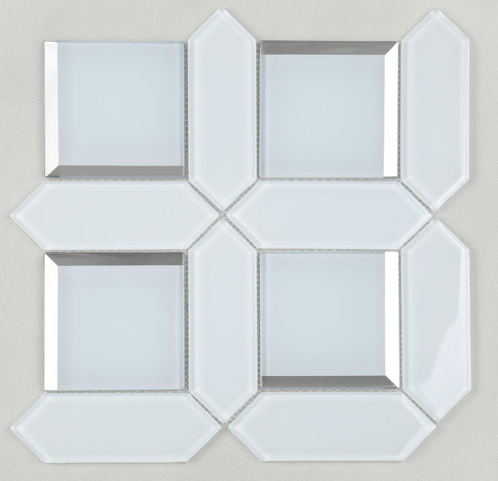 HMB124 Ultra Clear White Bevel Glass Mosaic for Bathroom, living room, wash room