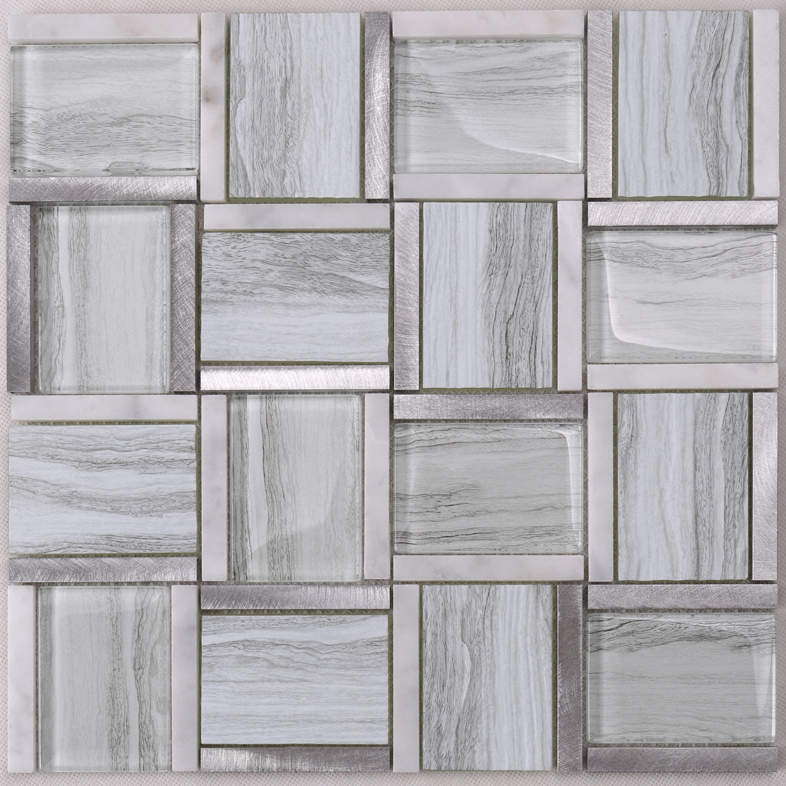 HYT01 Glass Mix Marble and Metal Square Mosaic Tile for kitchen, Hotel, Bar Desk Decor