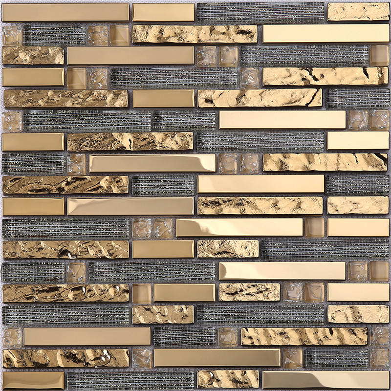 Golden Rectangle Glass Decorative Mosaic Tiles for Wall