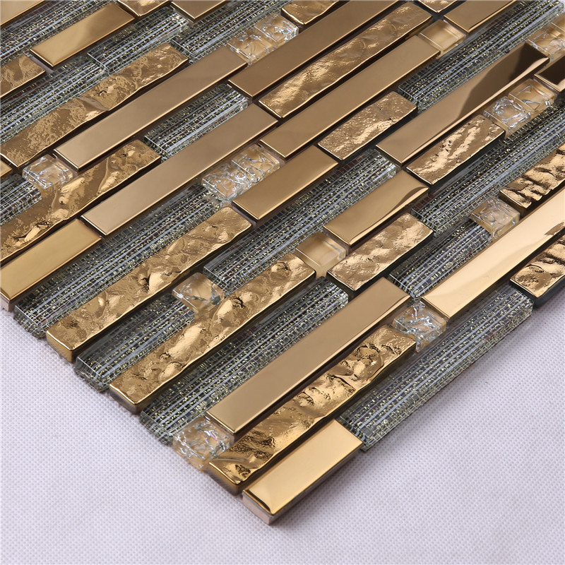 Golden Rectangle Glass Decorative Mosaic Tiles for Wall