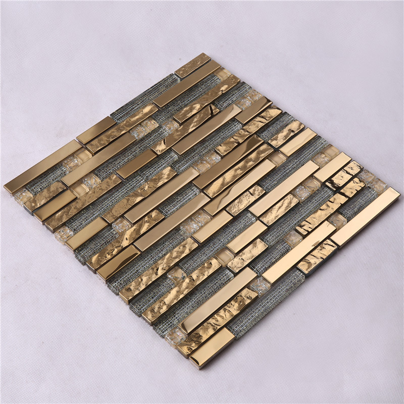 product-Heng Xing-Golden Rectangle Glass Decorative Mosaic Tiles for Wall-img