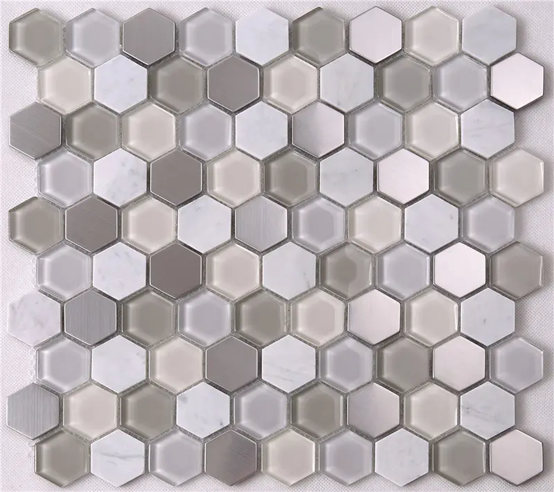 Modern Hexagon Glass Mixed Stone Mosaic Tiles HSL37